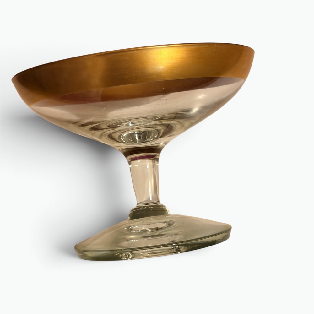 Vintage Dorthy Thorpe Gold Band Compote Candy Glass Dish MCM Glam Barware